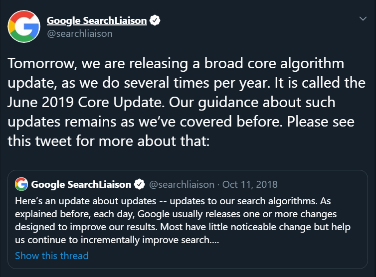 Google June 2019 core algorithm update