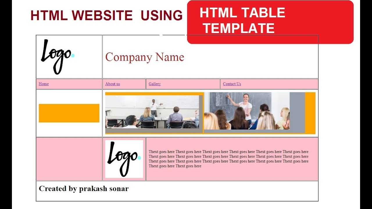 website built using HTML tables