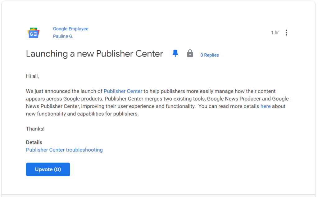 Google News Publisher Center