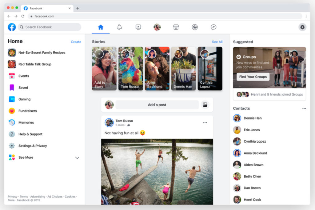 Facebook website redesign