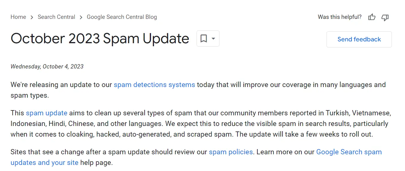 google october 2023 spam update